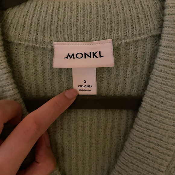 MONKI Light Green Sage Puffy Sleeve Button Down Knit Top - Picture 4 of 10